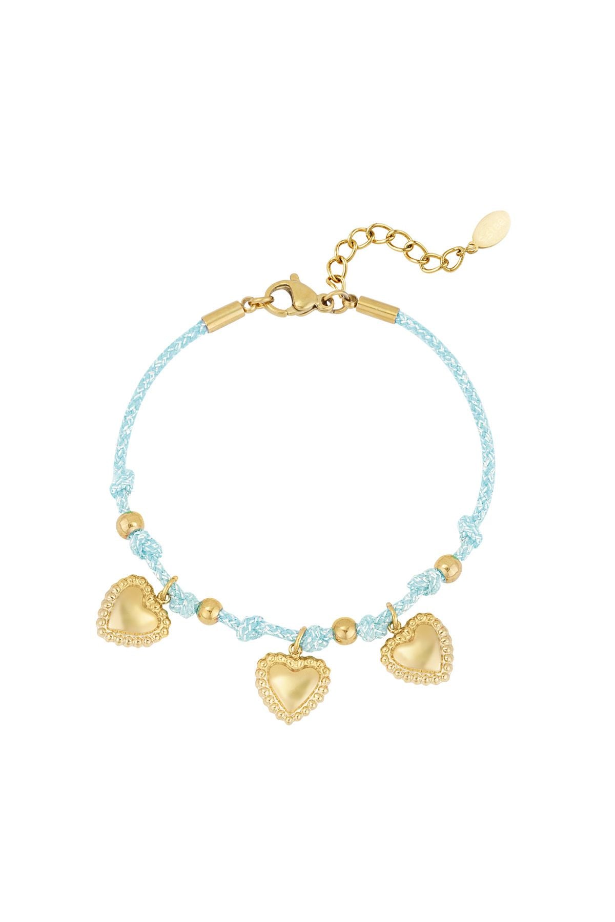 Triple heart dot armband blauw goud
