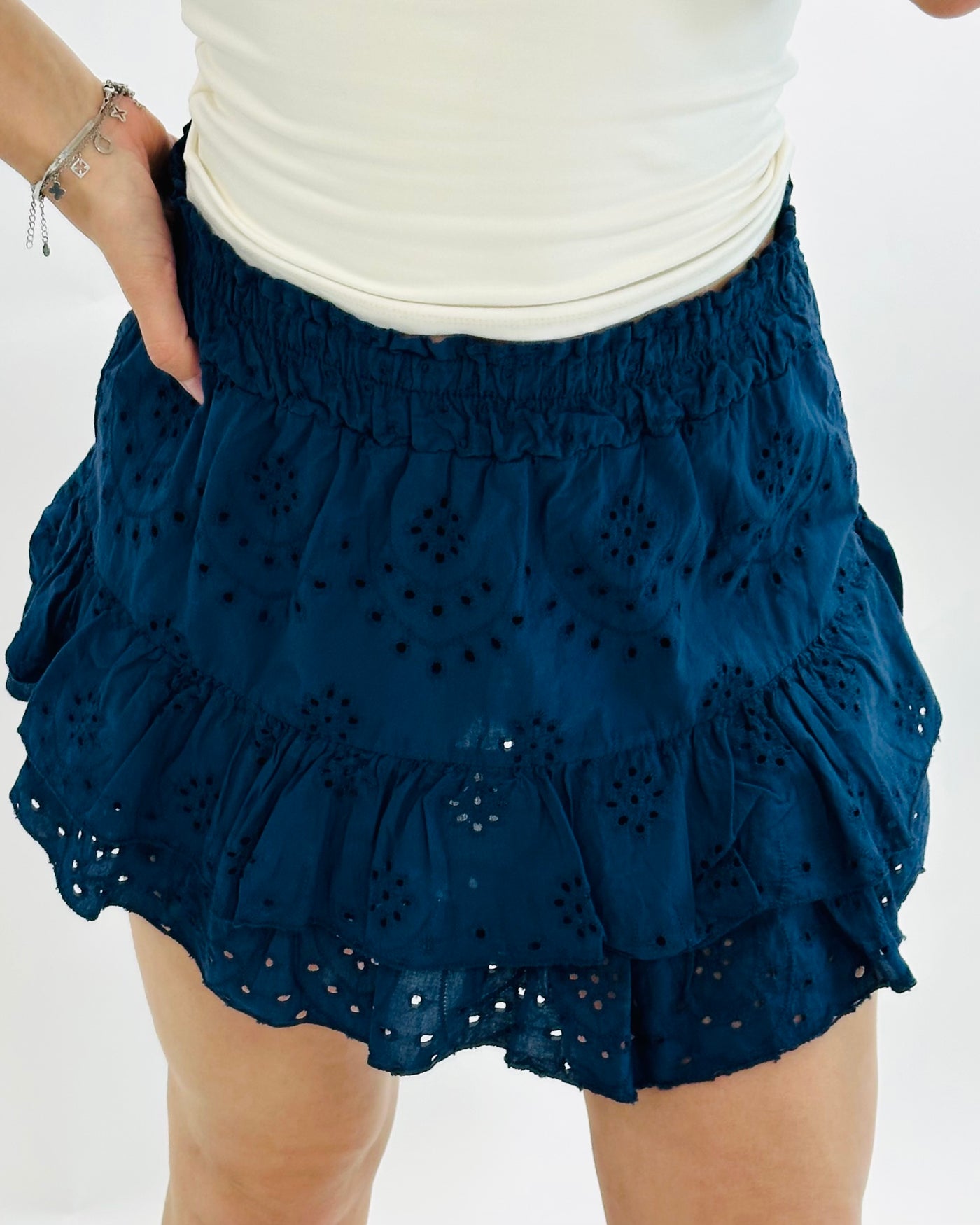 Broderie broekrokje navy