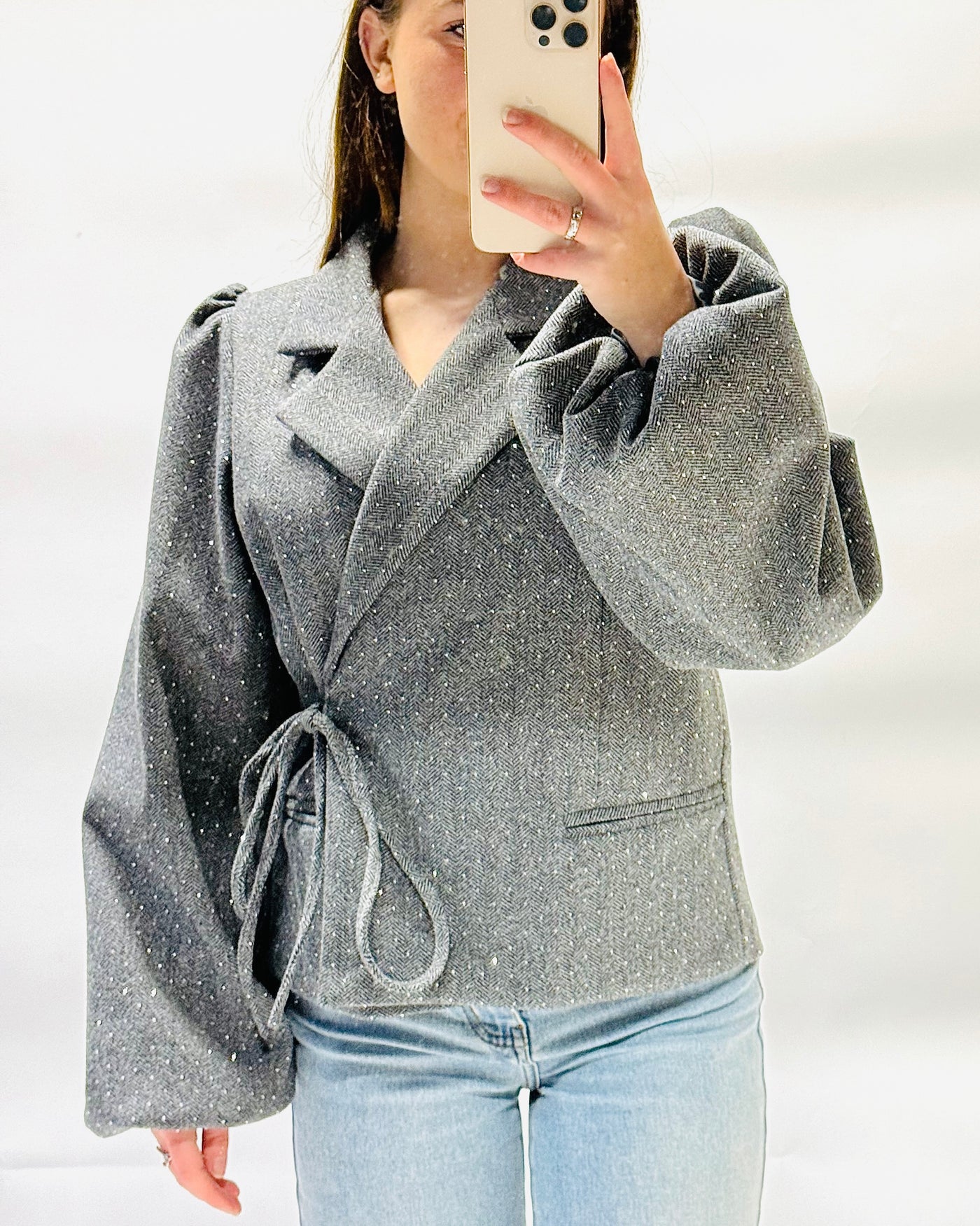 Wikkel blazer grijs glitter