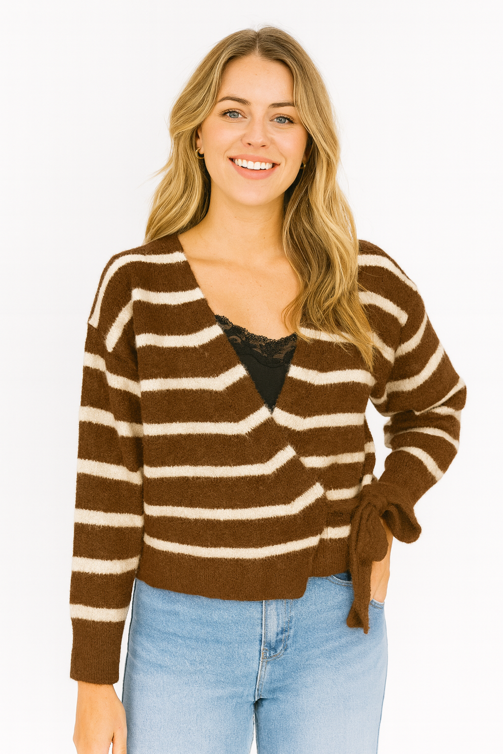 Wikkel vest bruin strepen