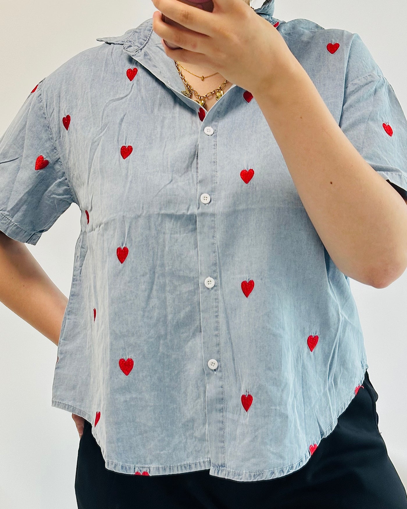 Denim blouse hartjes