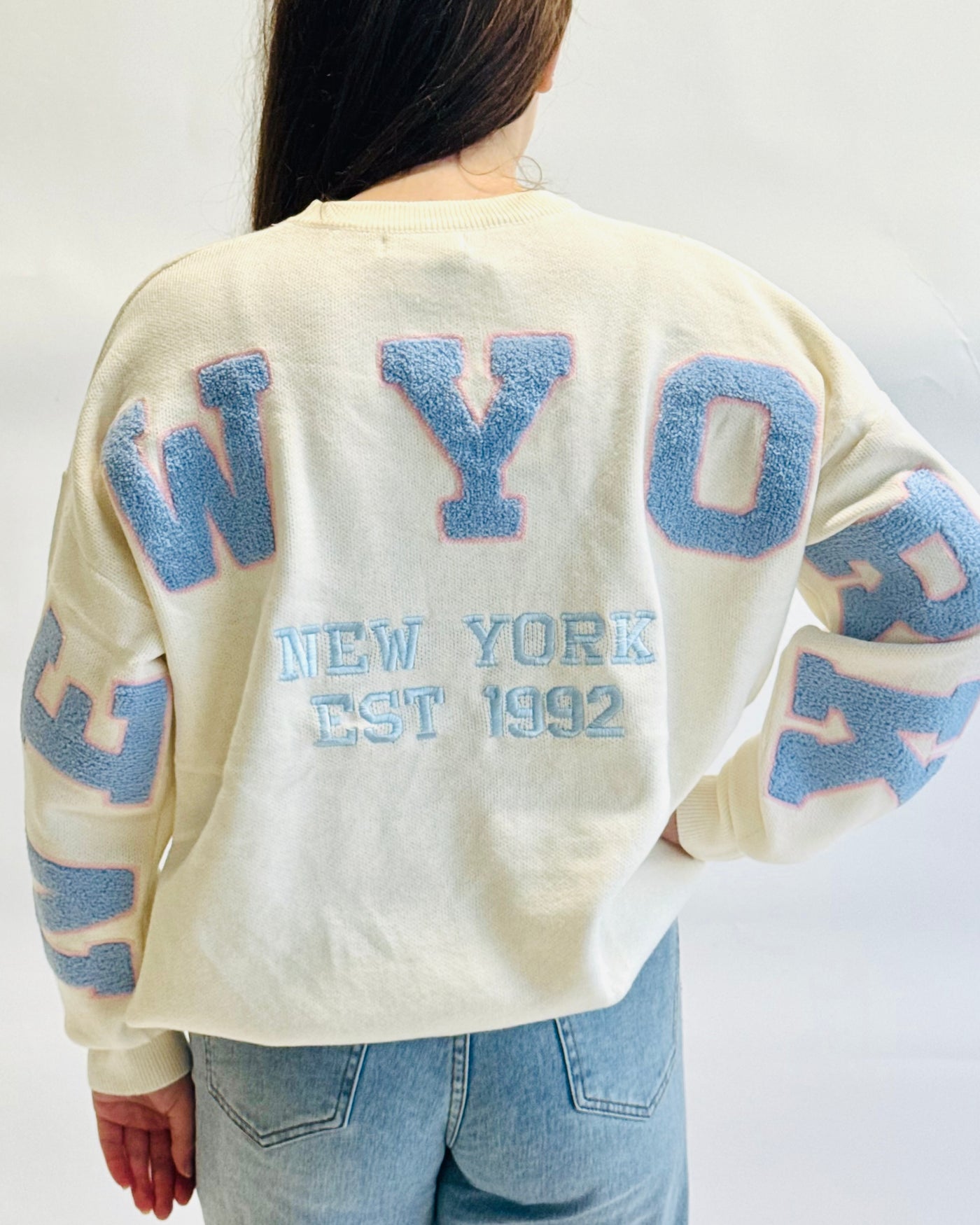 New york trui wit blauw