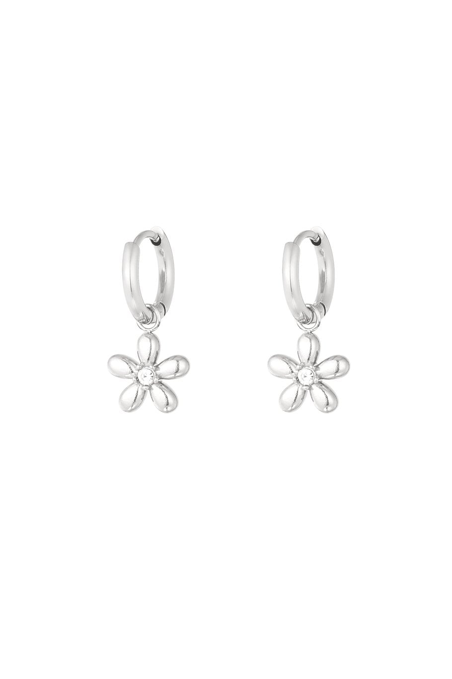 Diamand flower oorbellen zilver