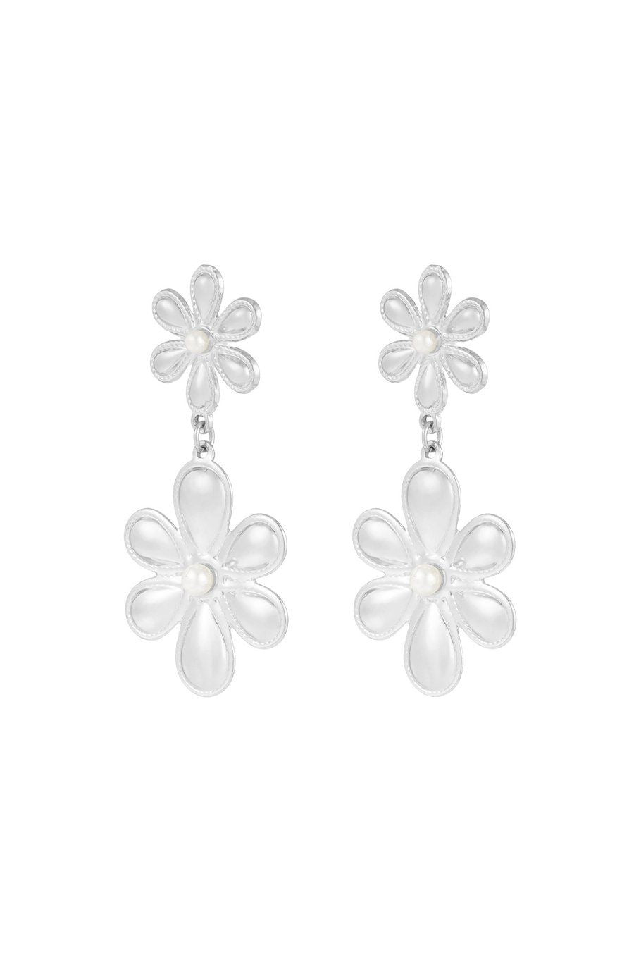 Double flower oorbellen zilver