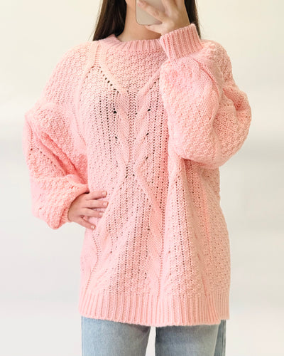 Cable trui roze
