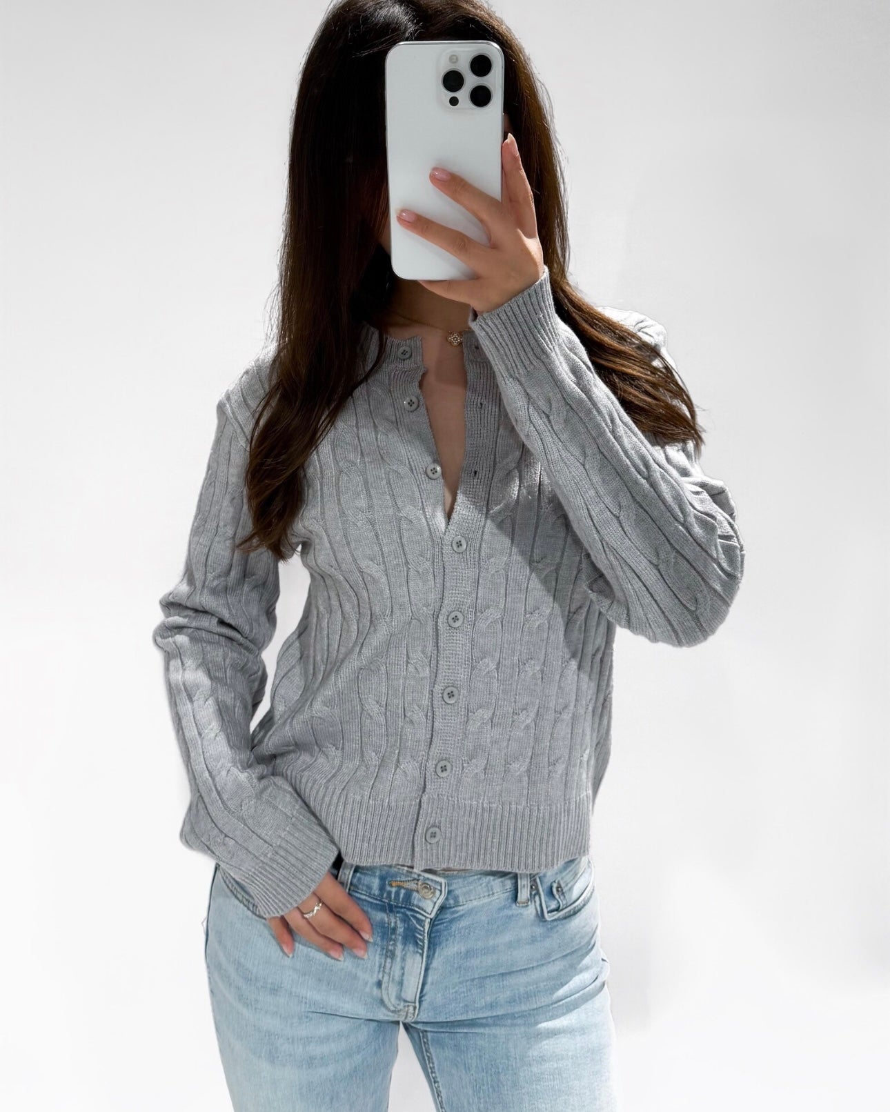 Clara cable cardigan grijs