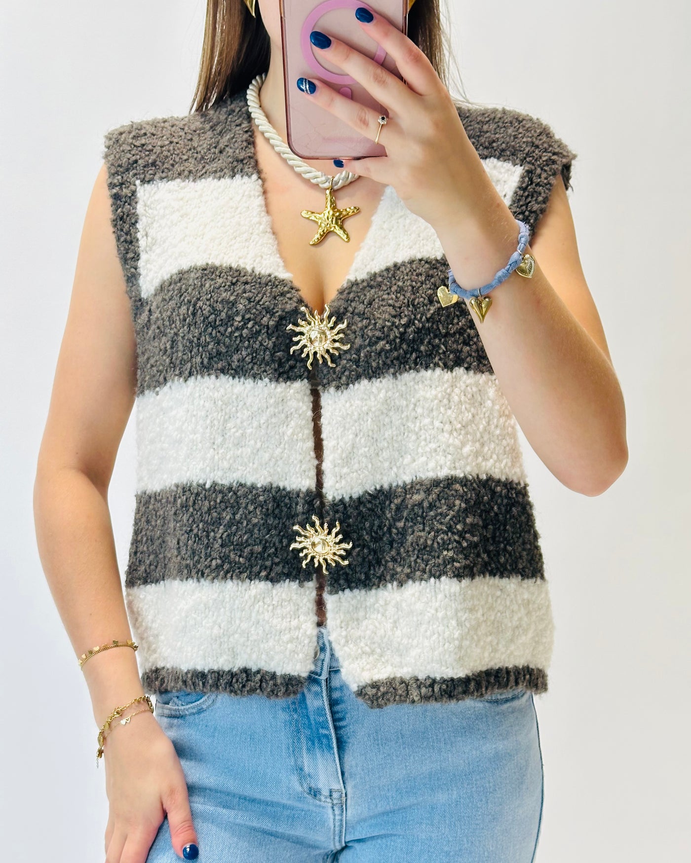 Sunshine Gillet streep taupe
