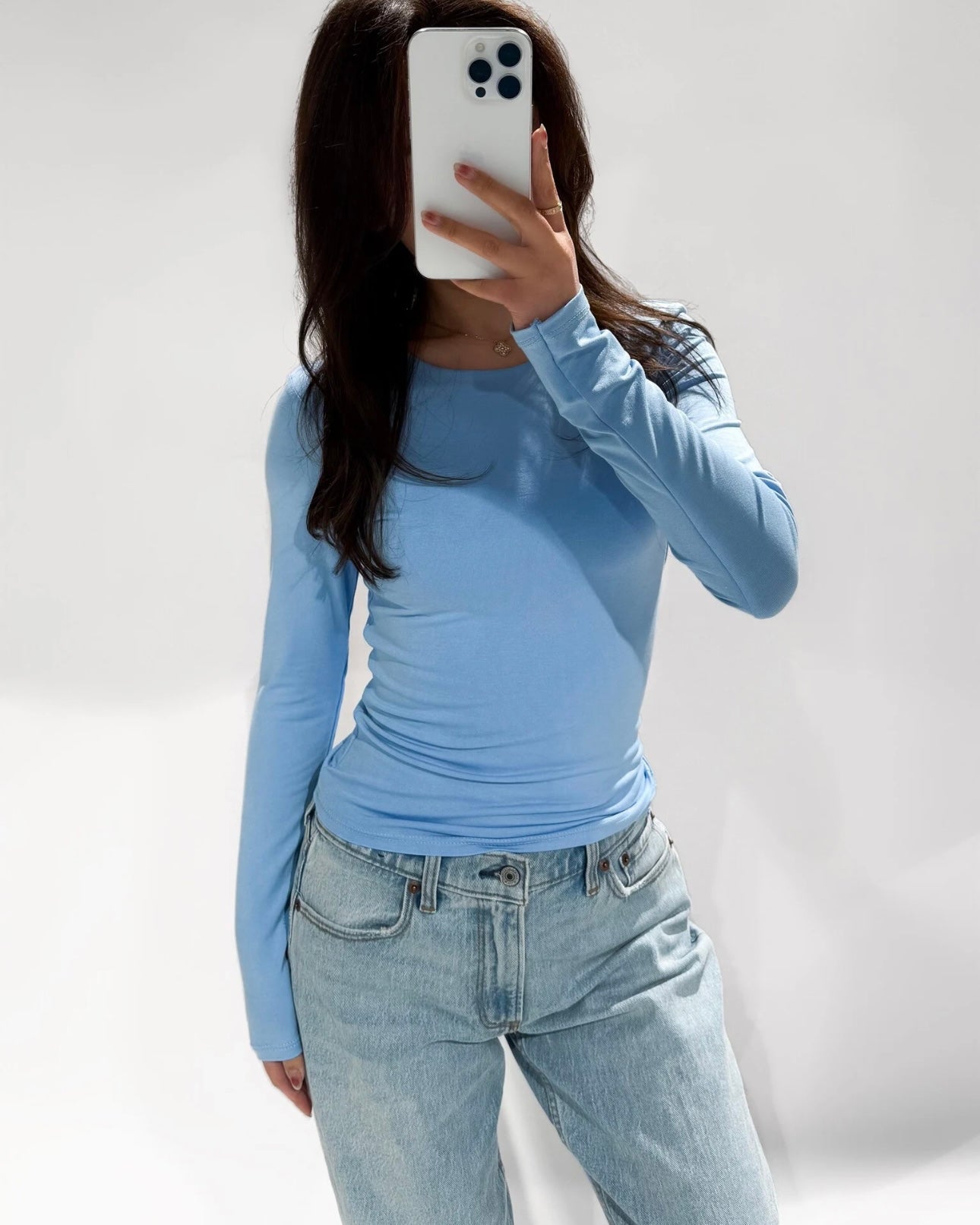 Juna top lange mouw cool blauw