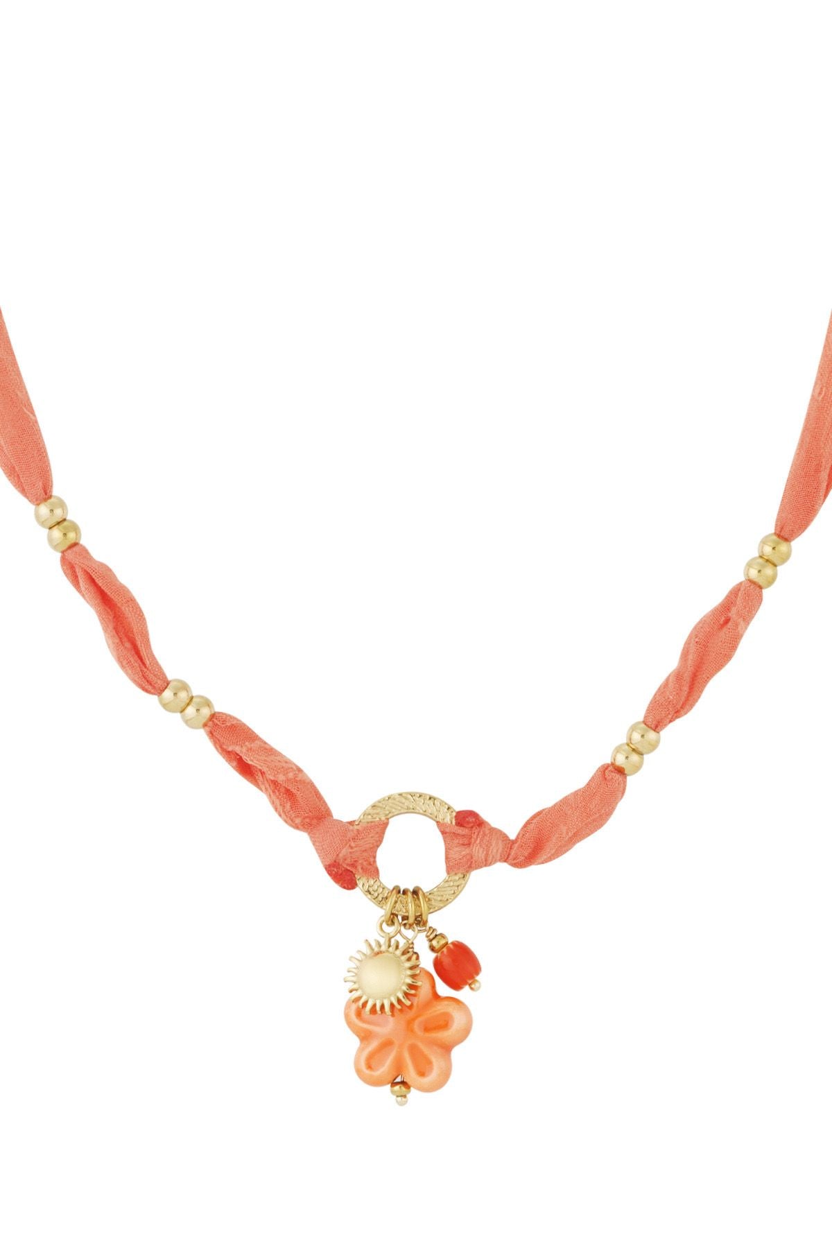 Flower orange ketting goud