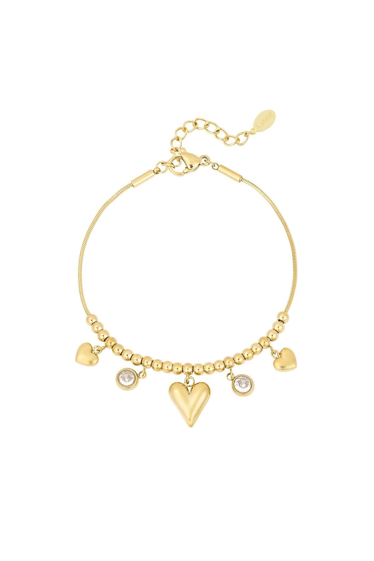 Triple diamond heart armband goud