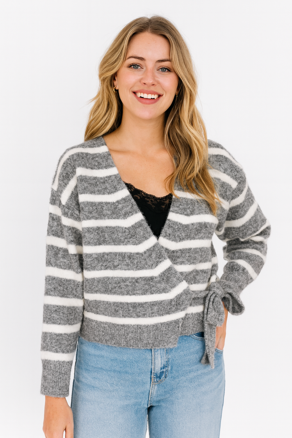 Wikkel vest grijs strepen