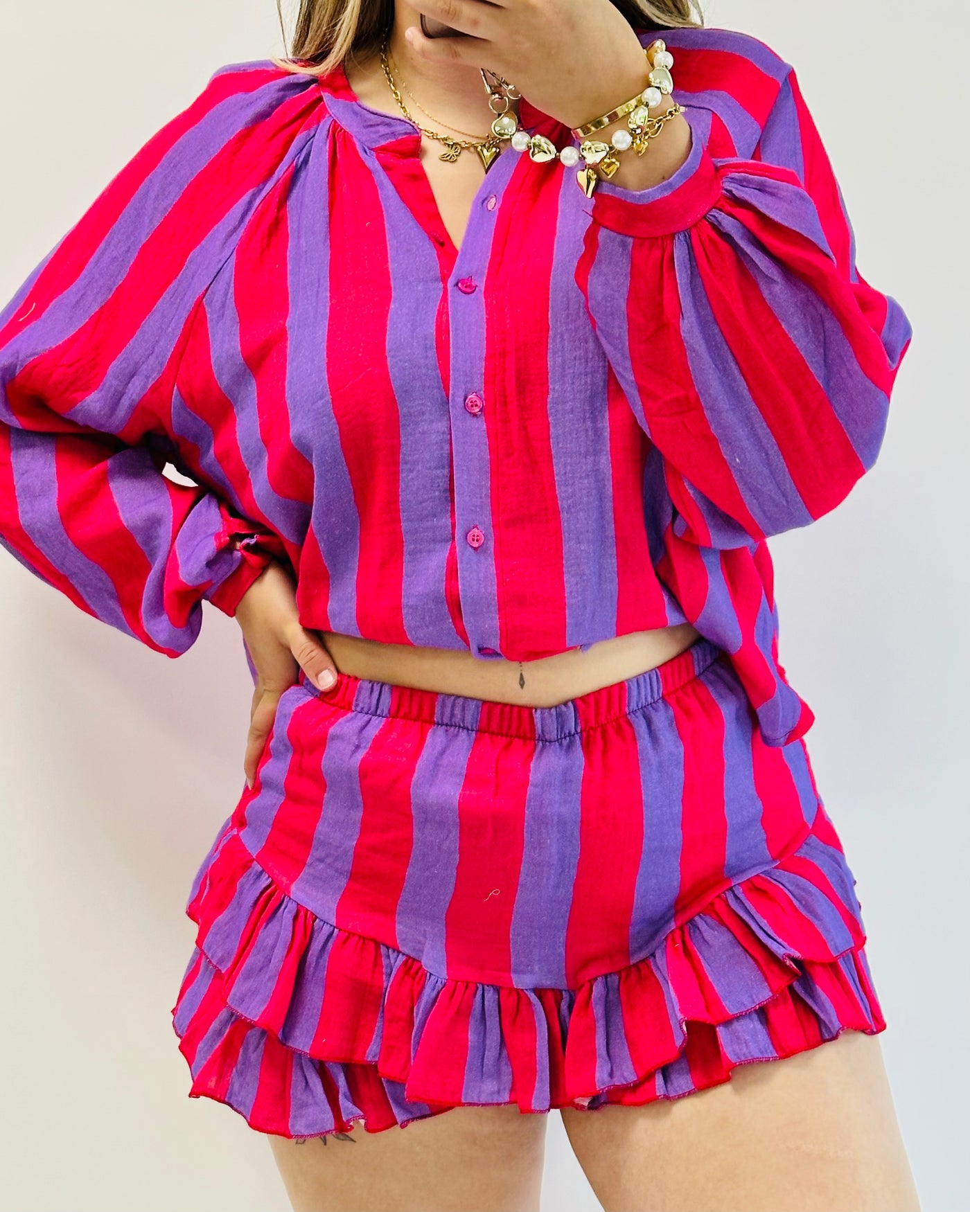 Stripe skort paars/rood