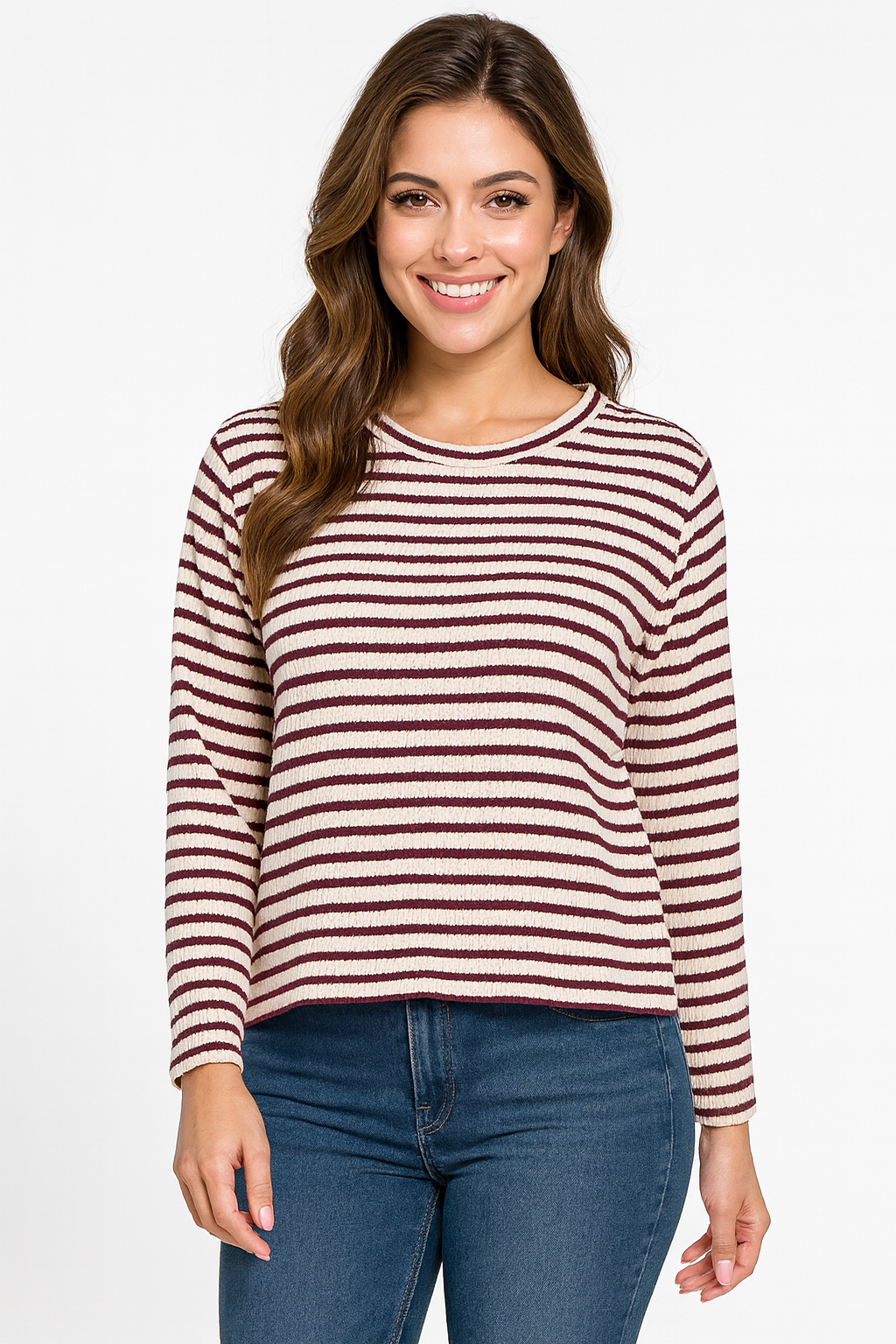 Strepen top bordeaux beige glitter