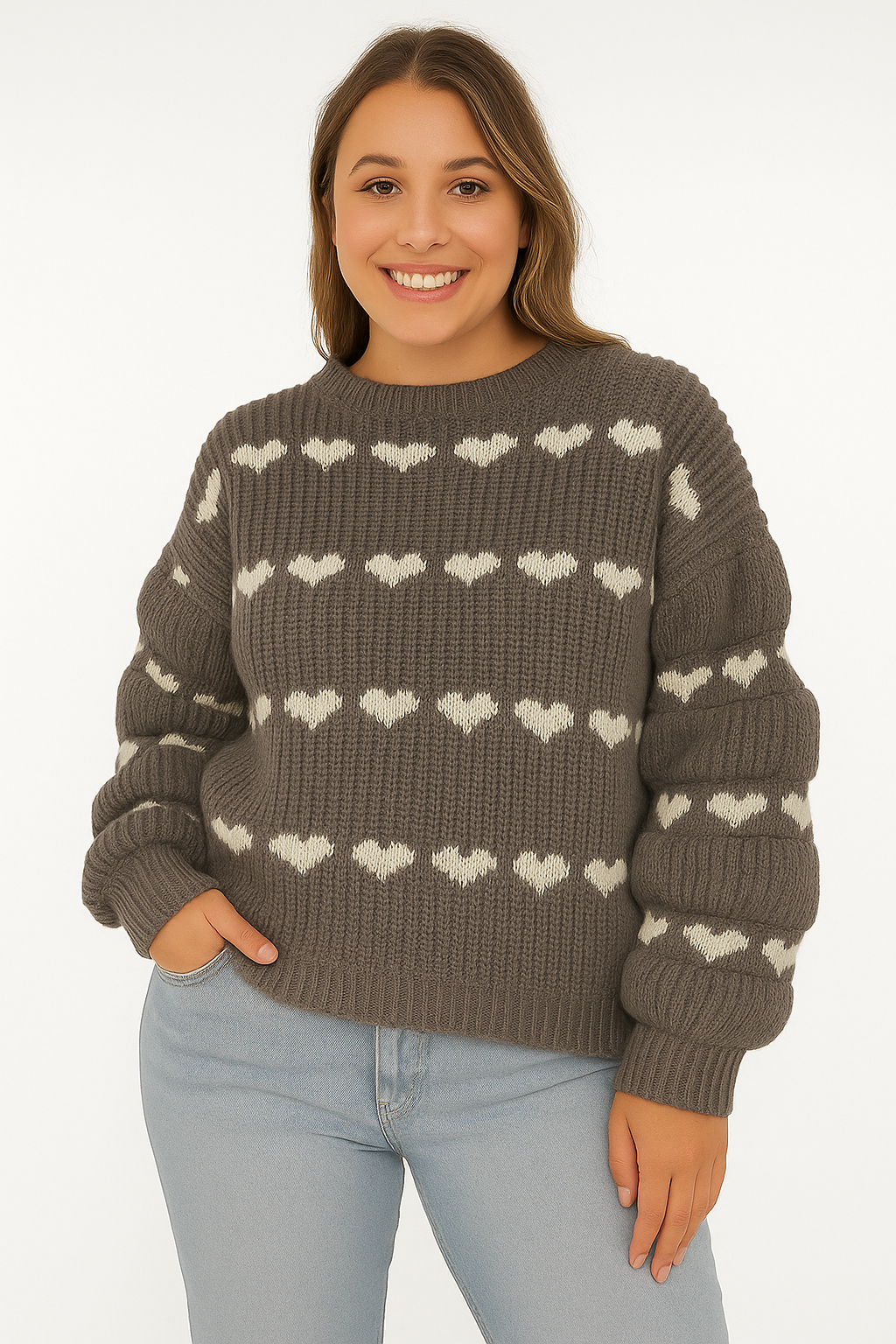 Hartjes trui licht bruin