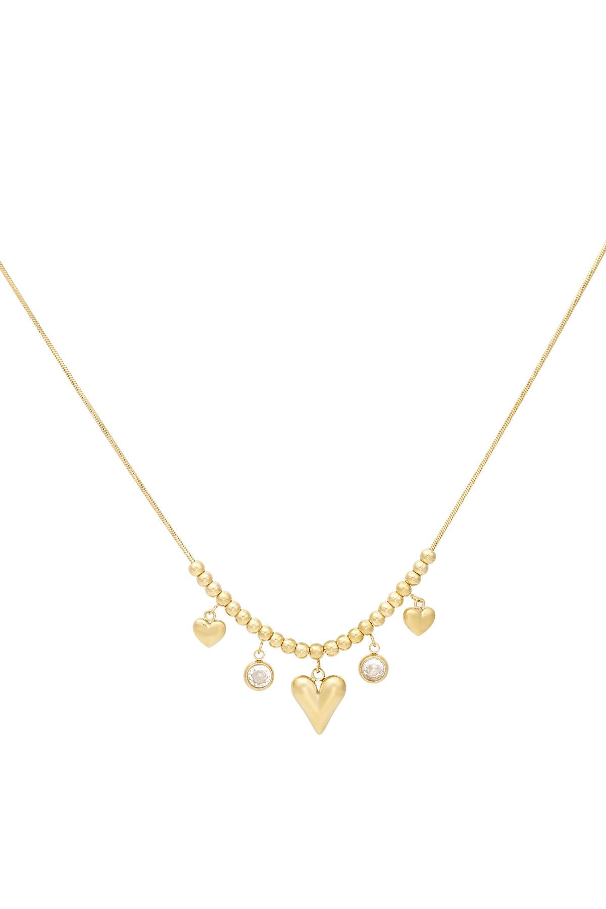Triple diamond heart ketting goud