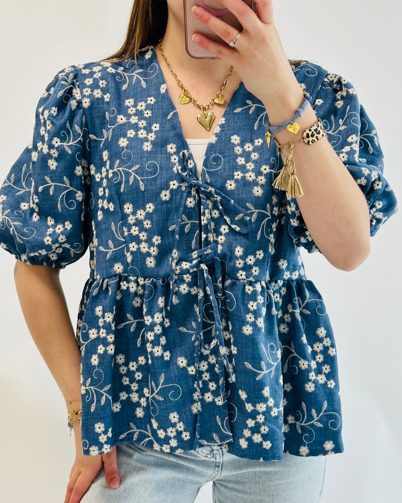 Broderie blouse dark denim