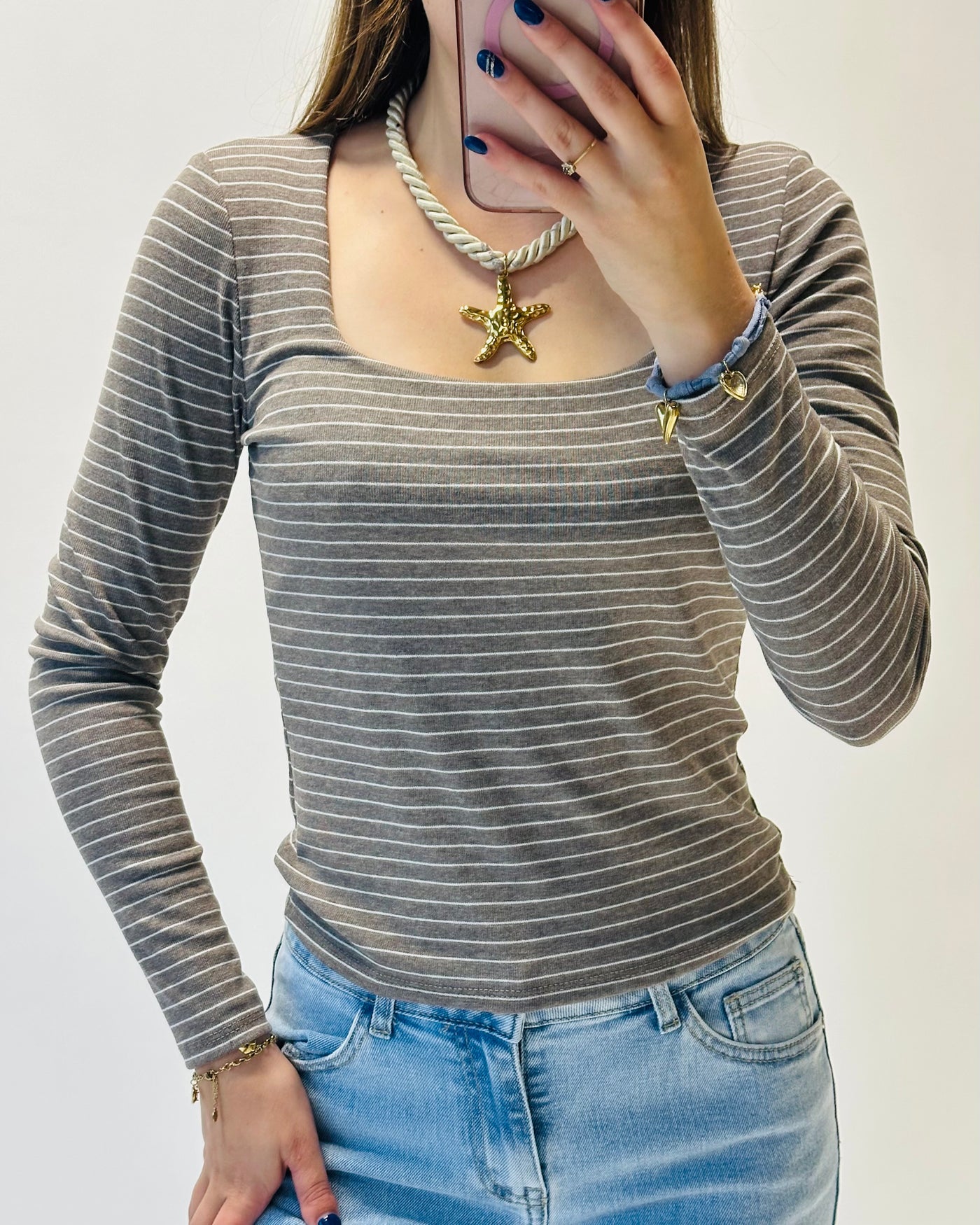 Strepen top taupe