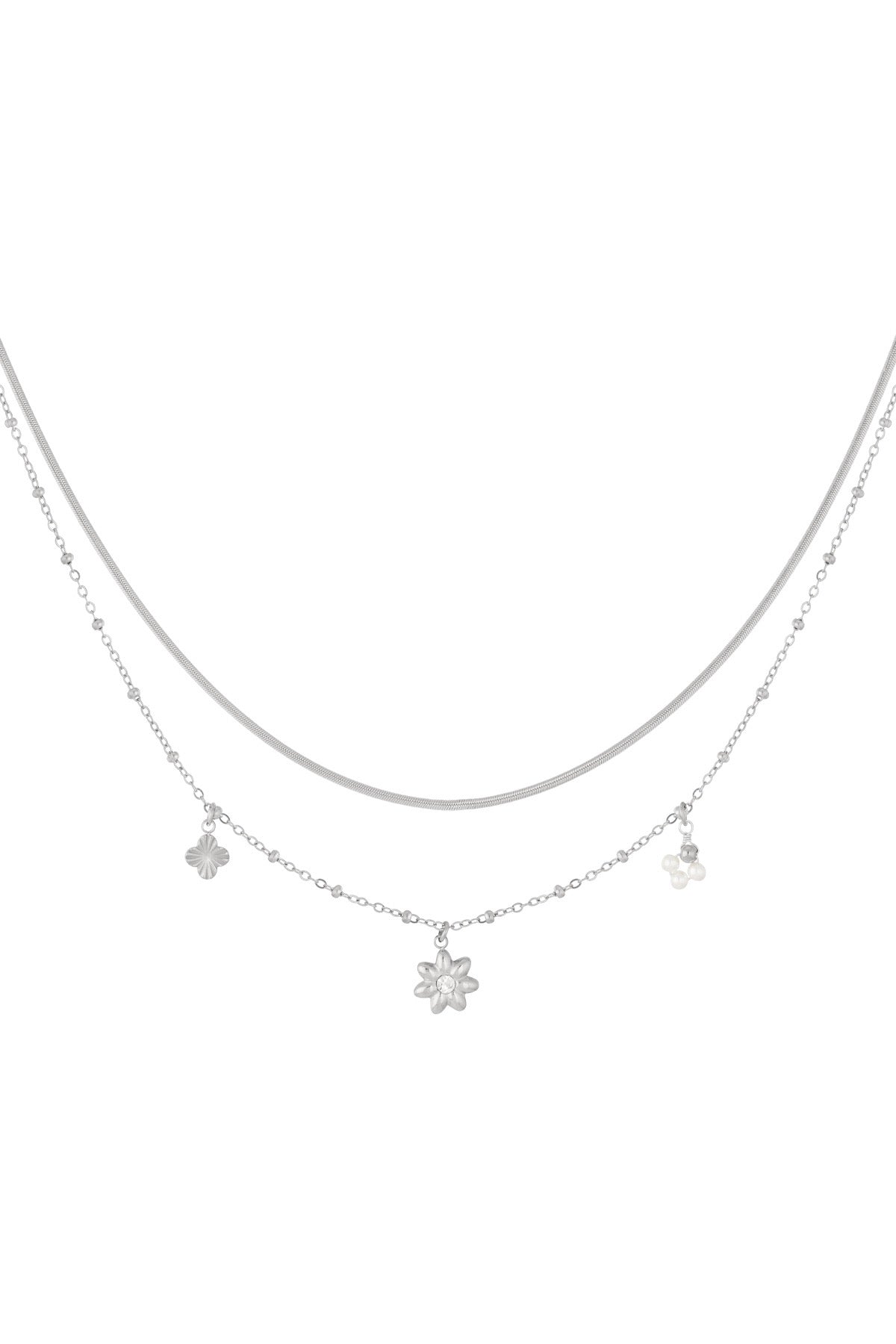 Double flower ketting zilver