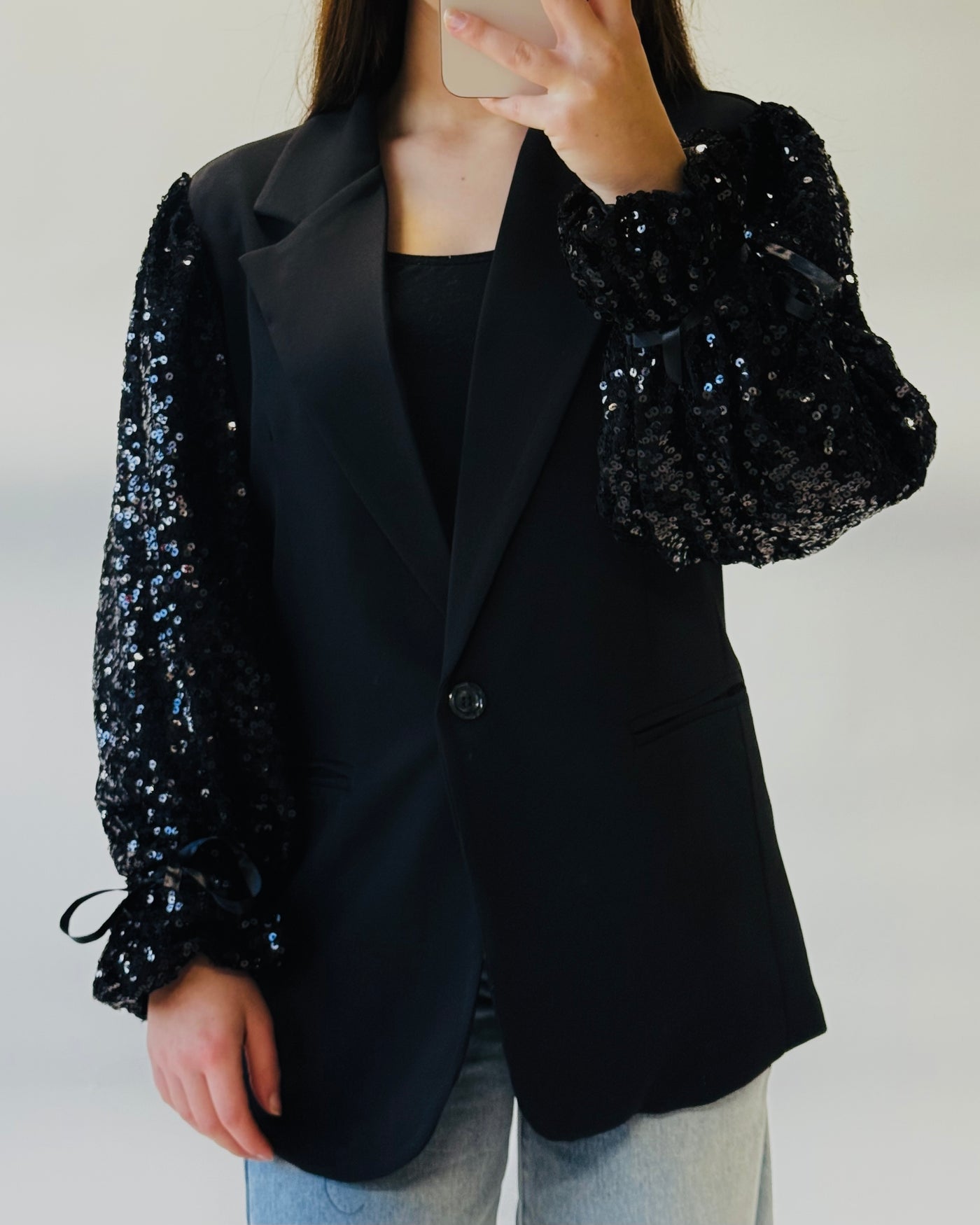 Glittermouw blazer zwart