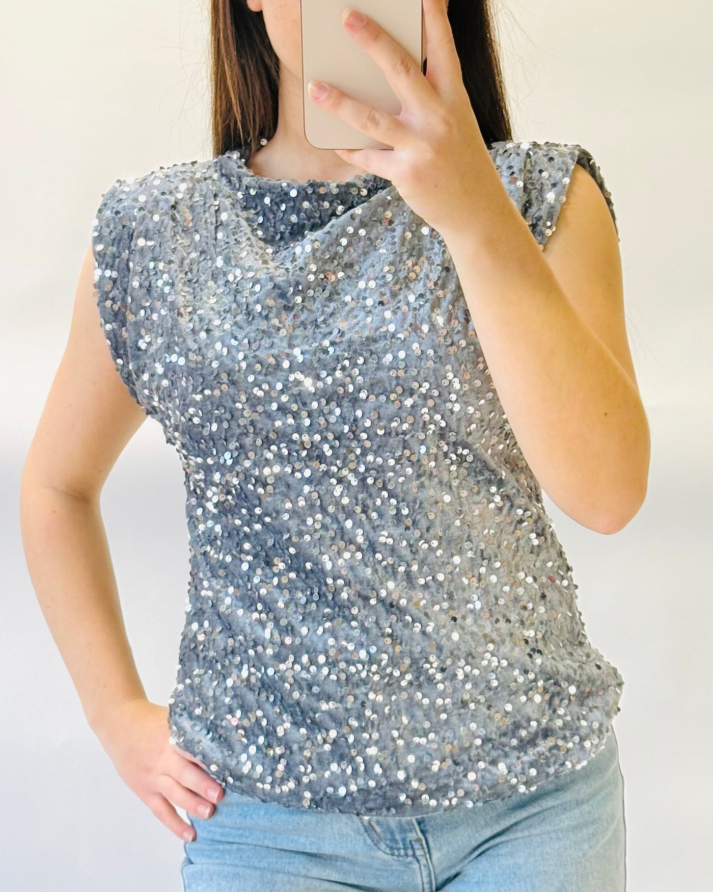 Glitter top zilver