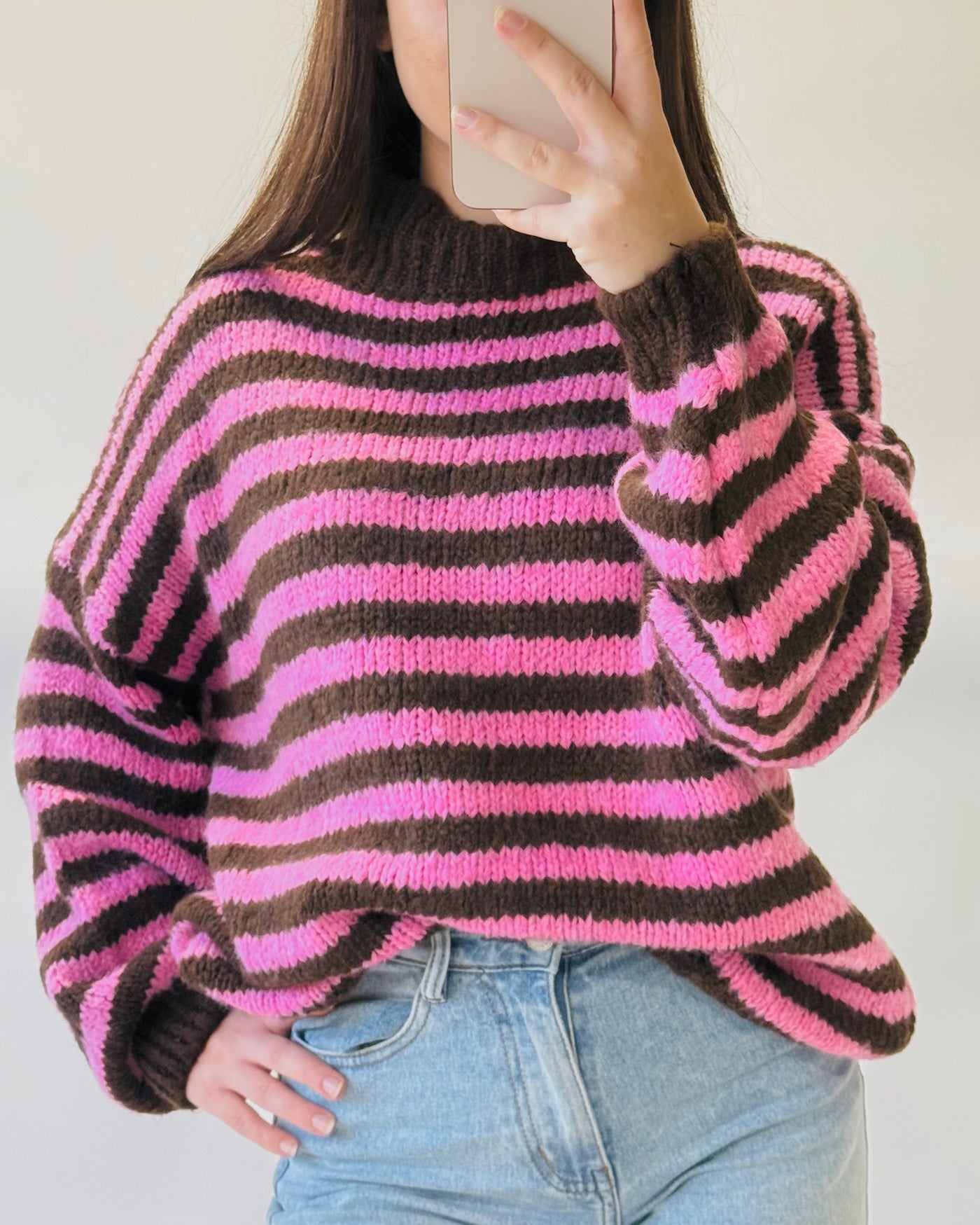 Comfy knit strepen roze bruin
